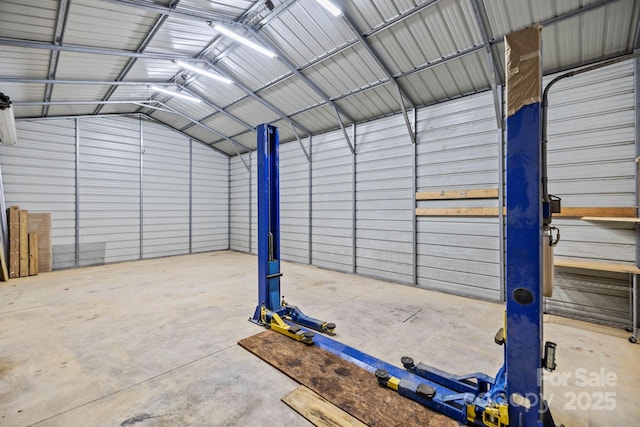 garage with metal wall