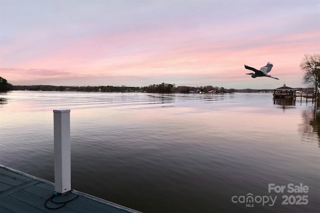 view of dock featuring a water view