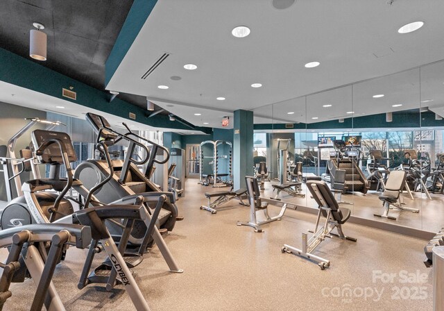 gym with recessed lighting