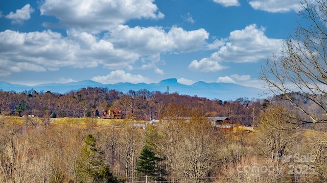 mountain view featuring a view of trees