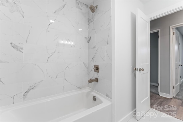 5329 Southampton Rd, Charlotte, NC 28217 - full bathroom with bathtub / shower combination, baseboards, and wood finished floors