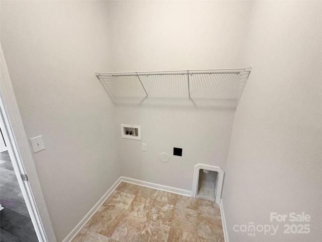 laundry room with laundry area, hookup for a washing machine, baseboards, and hookup for an electric dryer