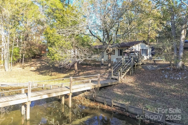 view of dock featuring a deck with water view