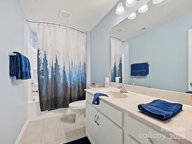 bathroom featuring toilet, tile patterned flooring, visible vents, and vanity