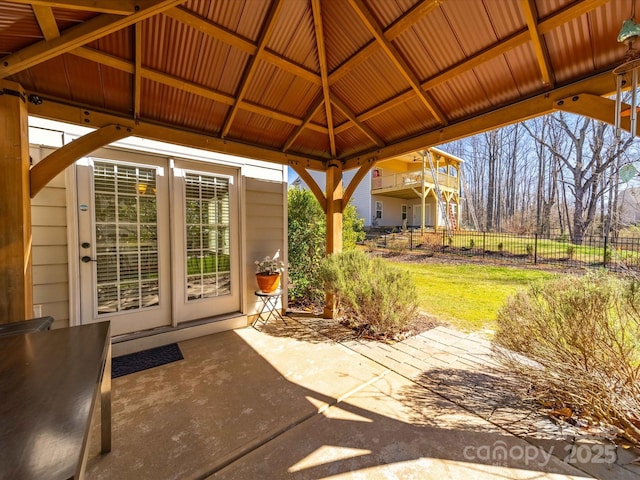 view of patio / terrace with fence and a gazebo