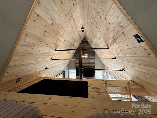 bonus room with lofted ceiling and wooden ceiling