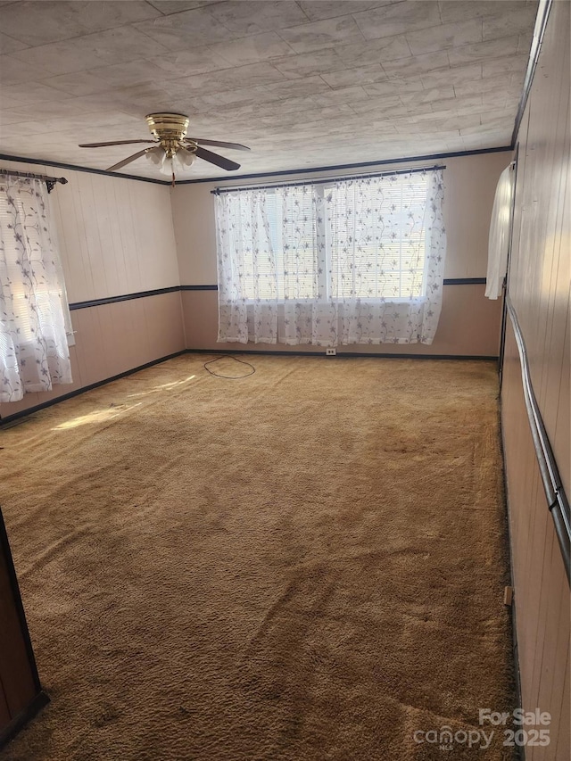 spare room with a ceiling fan and carpet flooring