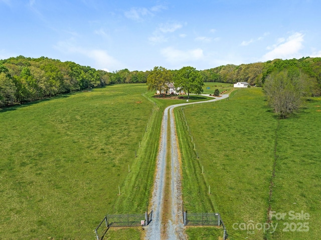 aerial view with a rural view and a forest view