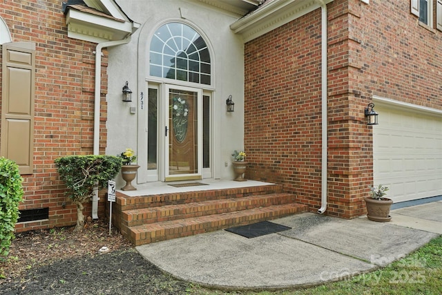 8731 Sheltonham Way, Charlotte, NC 28216 - doorway to property with brick siding and an attached garage