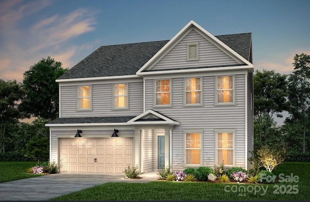 view of front of house with driveway, a shingled roof, and an attached garage