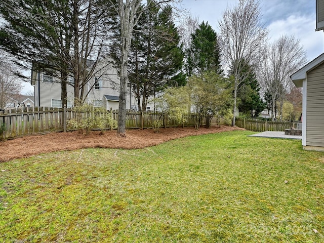 view of yard featuring a patio and a fenced backyard