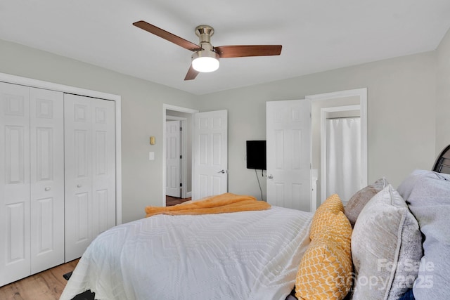 905 Blalock Dr, Kings Mountain, NC 28086 - bedroom with a closet, light wood-type flooring, and ceiling fan