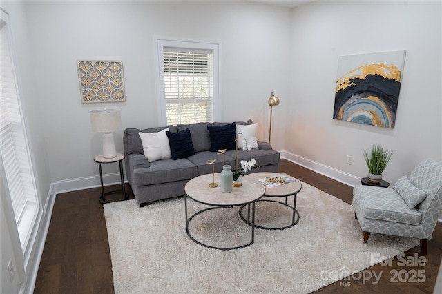 living room featuring baseboards and wood finished floors