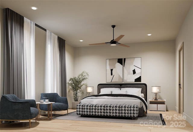508 Hearthstone Way, Horse Shoe, NC 28742 - bedroom with recessed lighting, a ceiling fan, and wood finished floors