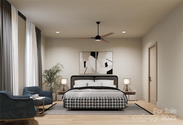 508 Hearthstone Way, Horse Shoe, NC 28742 - bedroom featuring a ceiling fan, recessed lighting, wood finished floors, and baseboards