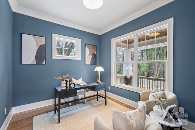 office area featuring baseboards and wood finished floors