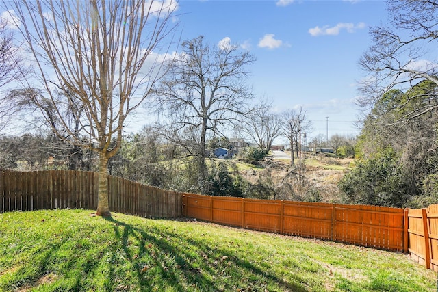 view of yard with a fenced backyard