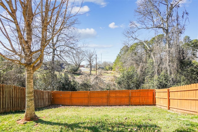 view of yard with a fenced backyard