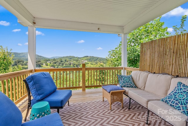 50 Rose Creek Rd, Leicester, NC 28748 - wooden terrace featuring an outdoor living space and a mountain view