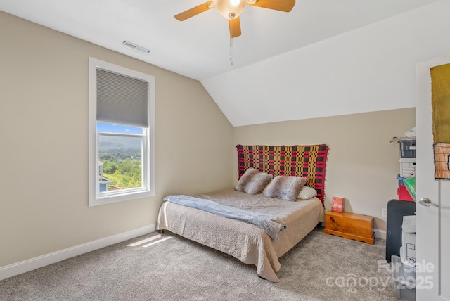 50 Rose Creek Rd, Leicester, NC 28748 - bedroom featuring carpet, a ceiling fan, baseboards, vaulted ceiling, and visible vents