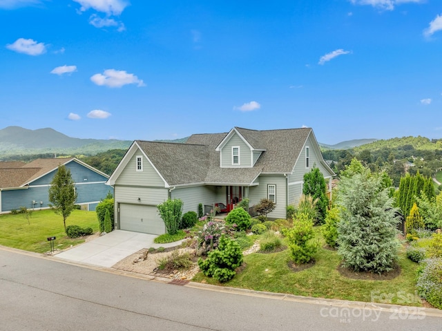 50 Rose Creek Rd, Leicester, NC 28748 - traditional-style home with a garage, a front lawn, roof with shingles, a mountain view, and driveway