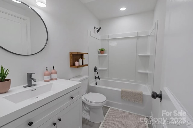 116 11th St, Spencer, NC 28159 - full bathroom with vanity, tub / shower combination, tile patterned floors, and recessed lighting