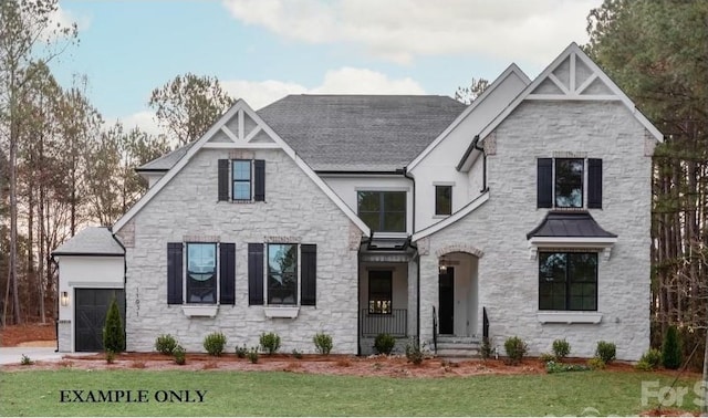 8328 Victoria Lake Dr, Waxhaw, NC 28173 - view of front of home featuring a front yard, stone siding, and roof with shingles