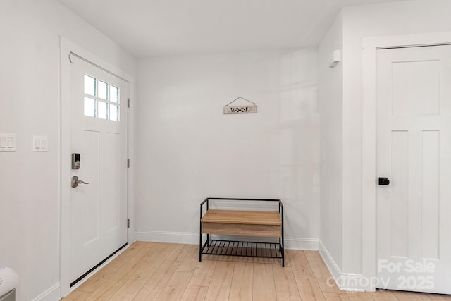 entrance foyer with baseboards and wood finished floors