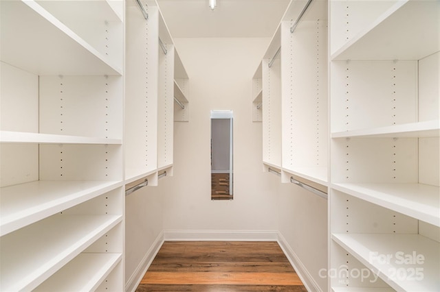 walk in closet with wood finished floors