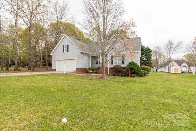 traditional home featuring a front lawn, an attached garage, crawl space, and concrete driveway