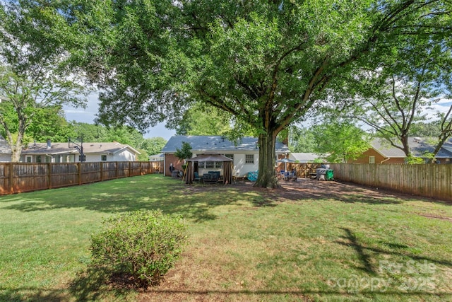 view of yard with a fenced backyard