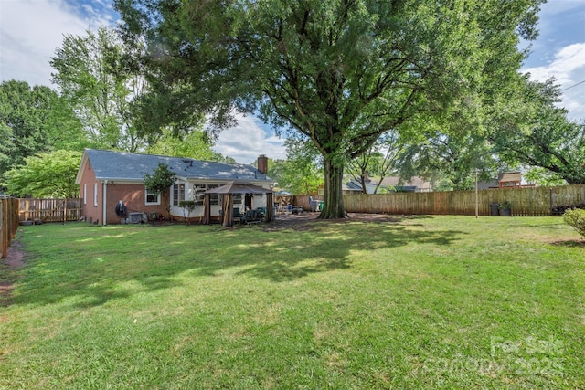 view of yard with a fenced backyard