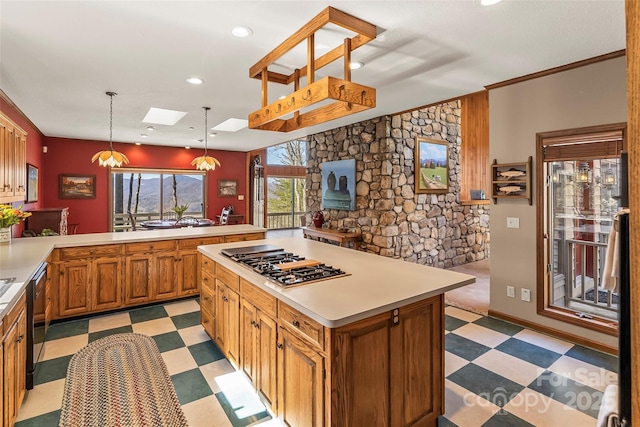 243 Red Oak Trl, Boone, NC 28607 - kitchen with stainless steel appliances, light flooring, light countertops, a skylight, and recessed lighting