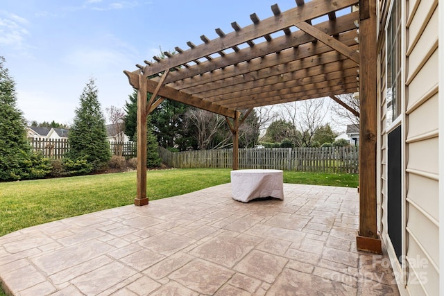 view of patio with a fenced backyard and a pergola