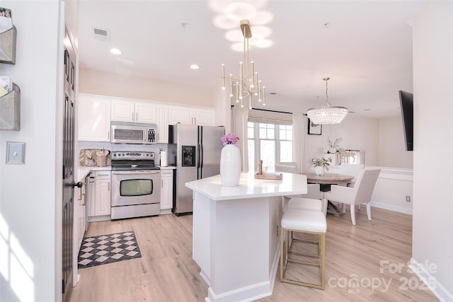 kitchen featuring visible vents, appliances with stainless steel finishes, decorative backsplash, and light countertops