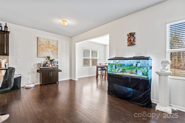 interior space with hardwood / wood-style floors and baseboards