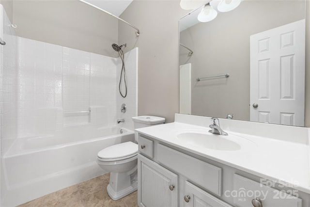 bathroom with tile patterned floors, vanity, toilet, and shower / bathtub combination