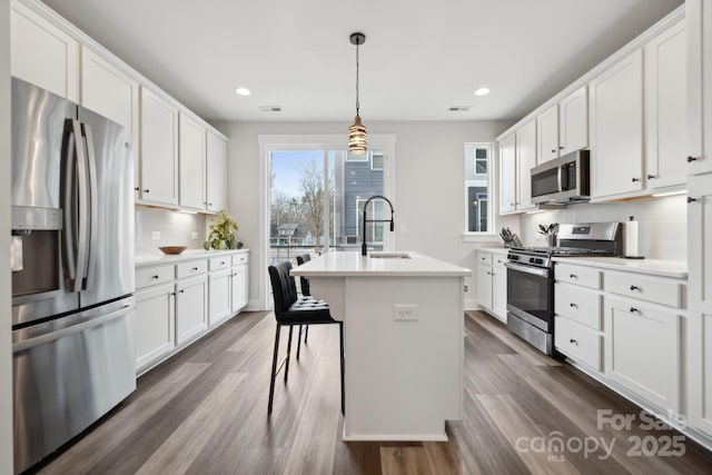 kitchen featuring stainless steel appliances, a sink, and white cabinets