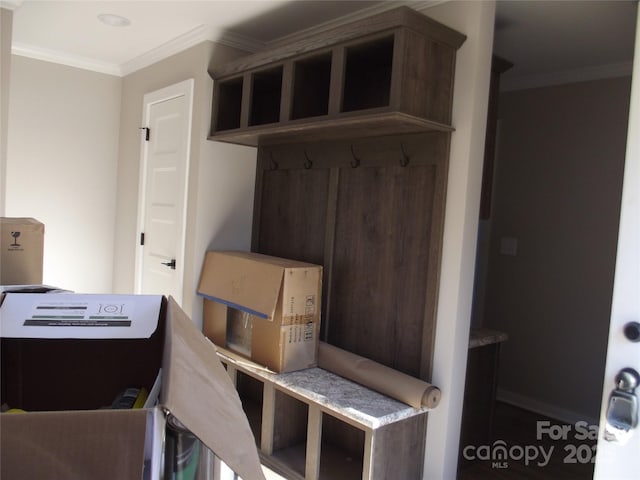 mudroom with crown molding