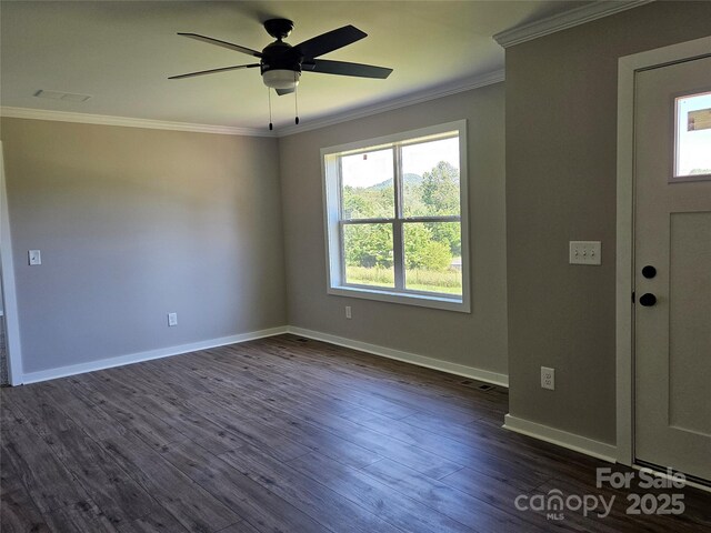 784 Severt Cir NE, Lenoir, NC 28645 - foyer featuring crown molding, plenty of natural light, baseboards, dark wood-style flooring, and a ceiling fan