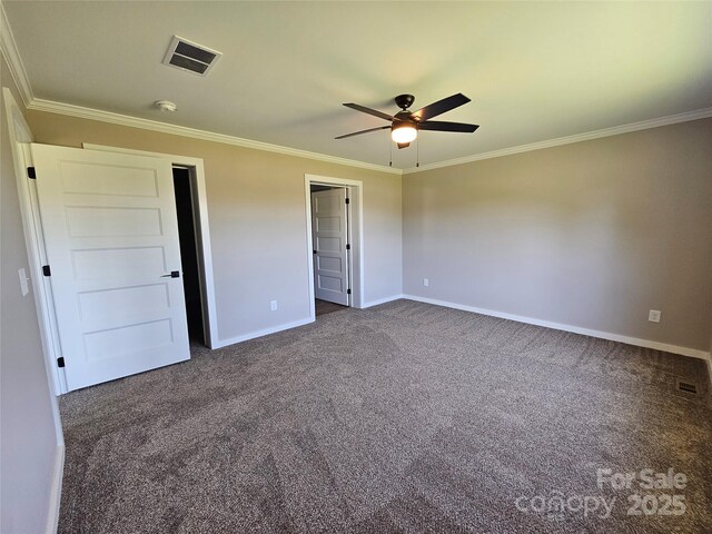 784 Severt Cir NE, Lenoir, NC 28645 - unfurnished bedroom with ornamental molding, dark colored carpet, baseboards, and a ceiling fan