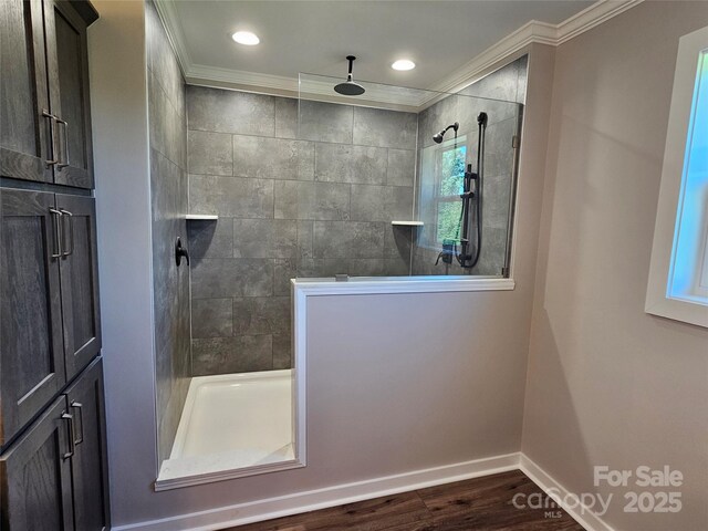 784 Severt Cir NE, Lenoir, NC 28645 - full bath with ornamental molding, baseboards, wood finished floors, and a walk in shower
