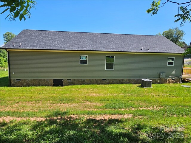 784 Severt Cir NE, Lenoir, NC 28645 - rear view of property featuring crawl space, a yard, roof with shingles, and central AC unit