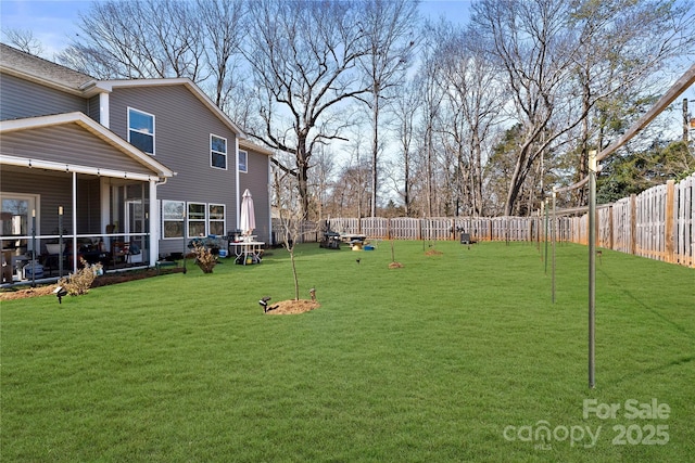 view of yard with a fenced backyard