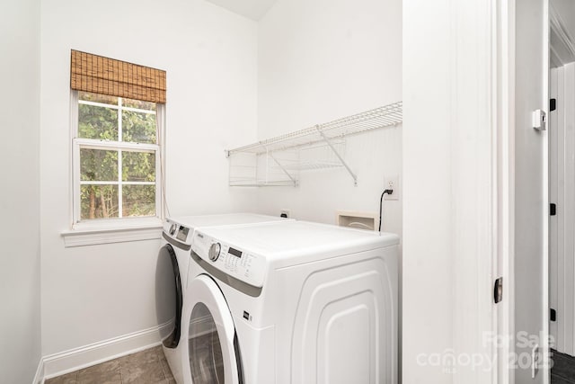 laundry room with laundry area, baseboards, and washing machine and clothes dryer