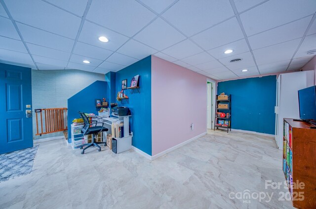 91 Congress St, Asheville, NC 28801 - home office with a paneled ceiling, baseboards, and recessed lighting