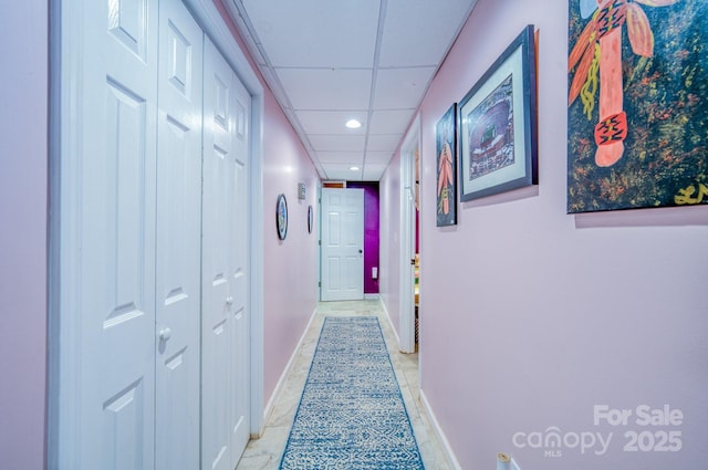 91 Congress St, Asheville, NC 28801 - hallway with recessed lighting, a paneled ceiling, and baseboards