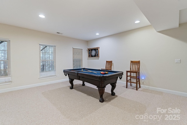 game room featuring carpet floors, plenty of natural light, and baseboards