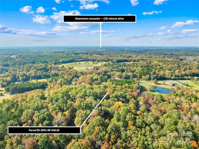 bird's eye view with a water view and a view of trees