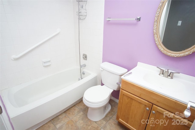 bathroom with toilet, washtub / shower combination, and vanity